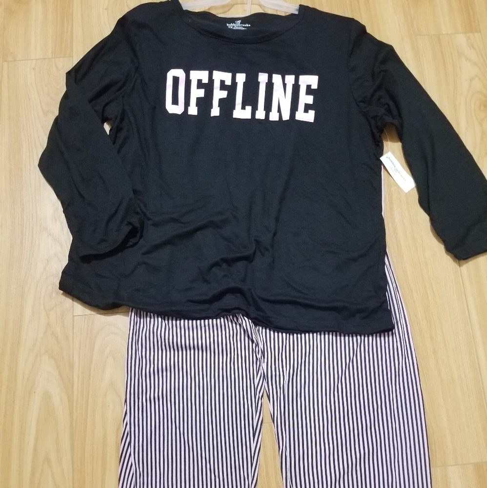 2XL Plus Size Pink Black Striped Pajama Set